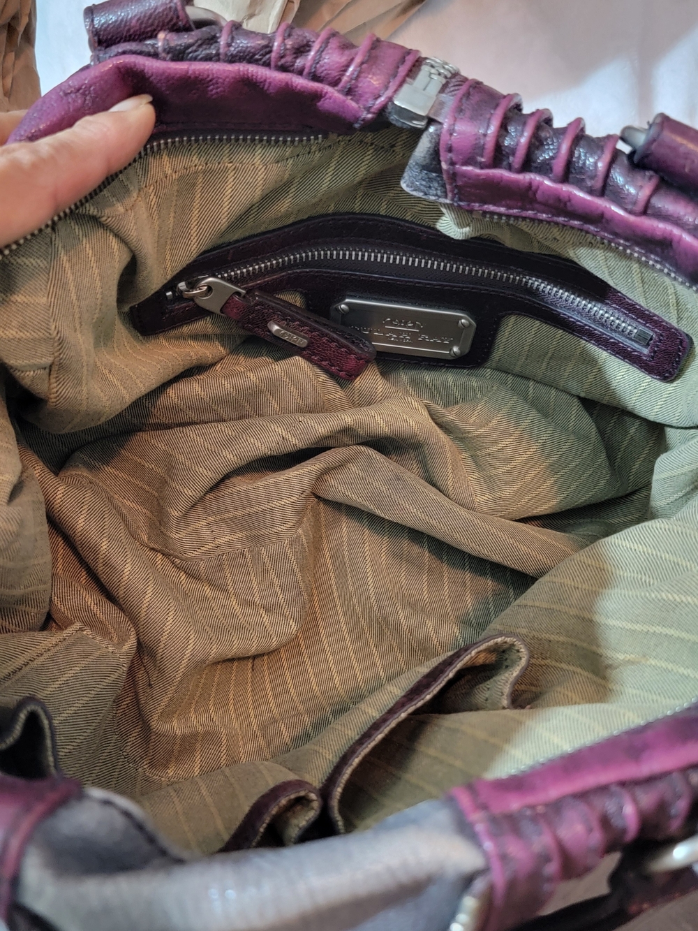 Plum Quilted Leather Shoulder Bag with Center Zip - Picture 11 of 12